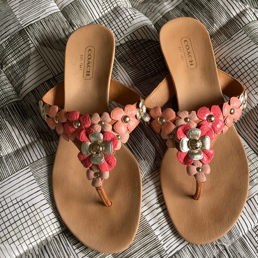 coach leather with metallic baubles sandls